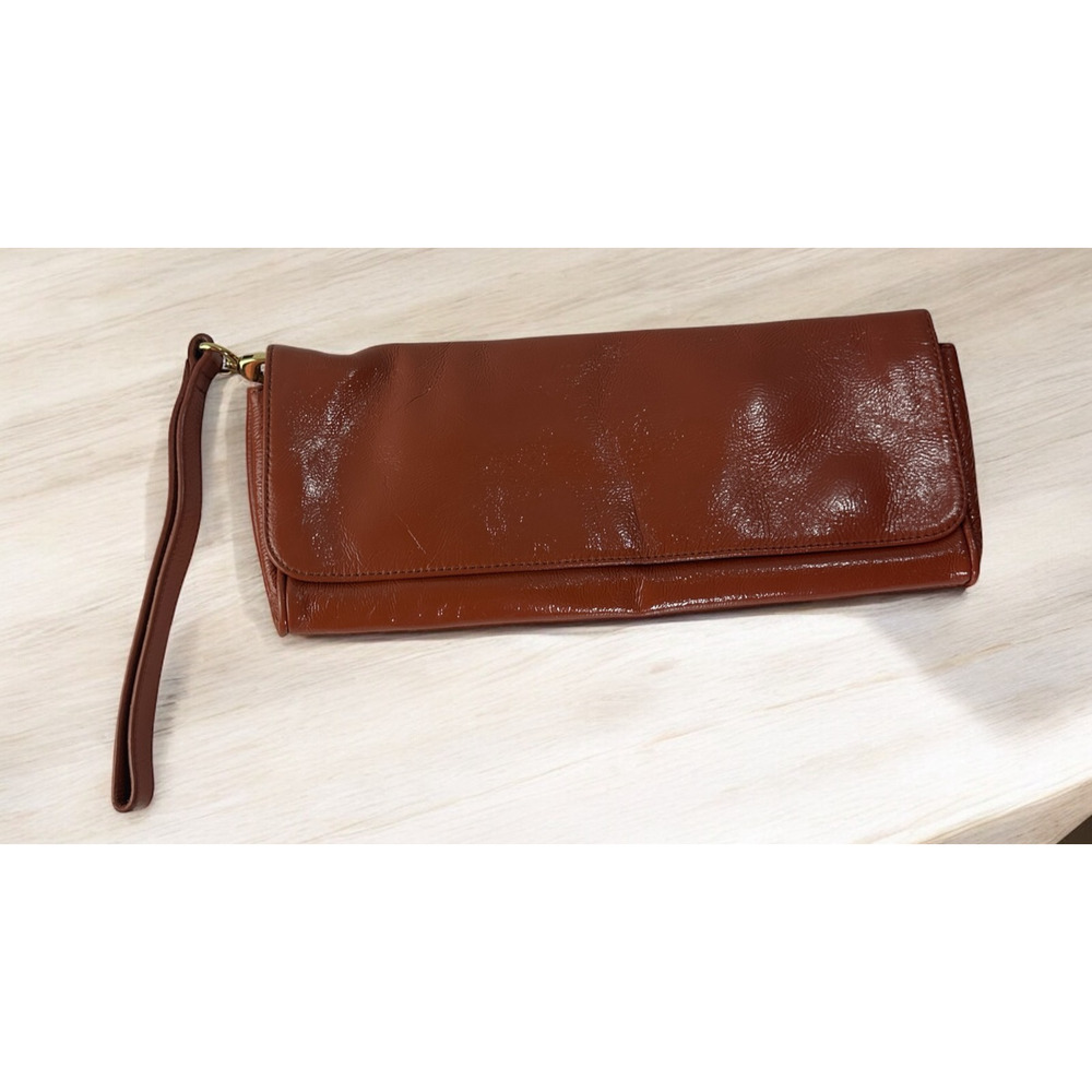 Hobo International Apricot Patent Leather Clutch Bag Small Rectangle Fold over - Picture 2 of 12